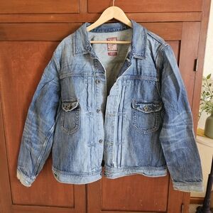 Lucky Legend Vintage XXL Blue Denim Jacket with Red Accents